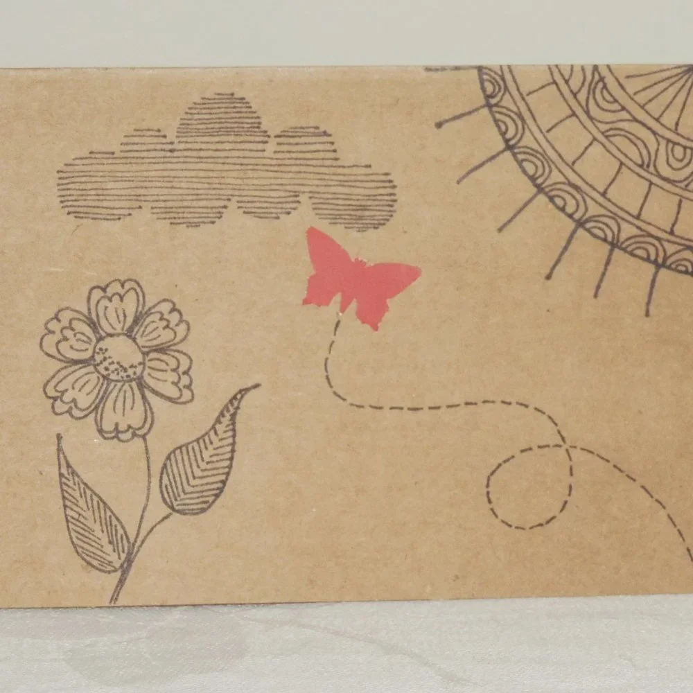 Whimsical Zen Doodle Butterfly Garden Blank Note Cards, Set of 4 with envelopes